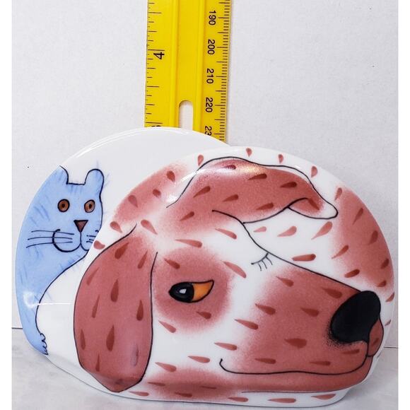 ? Helina Tilk Handpainted Ceramic Napkin Card Holder Dog and Cat~ Signed in VGUC - Picture 9 of 9